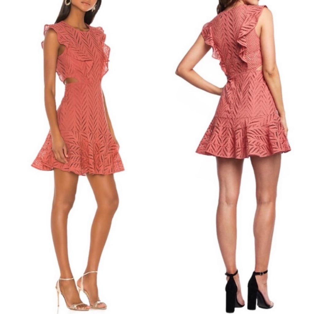 Bardot Aria Rose Ruffle Cut Out Dress Nwt Size Xs